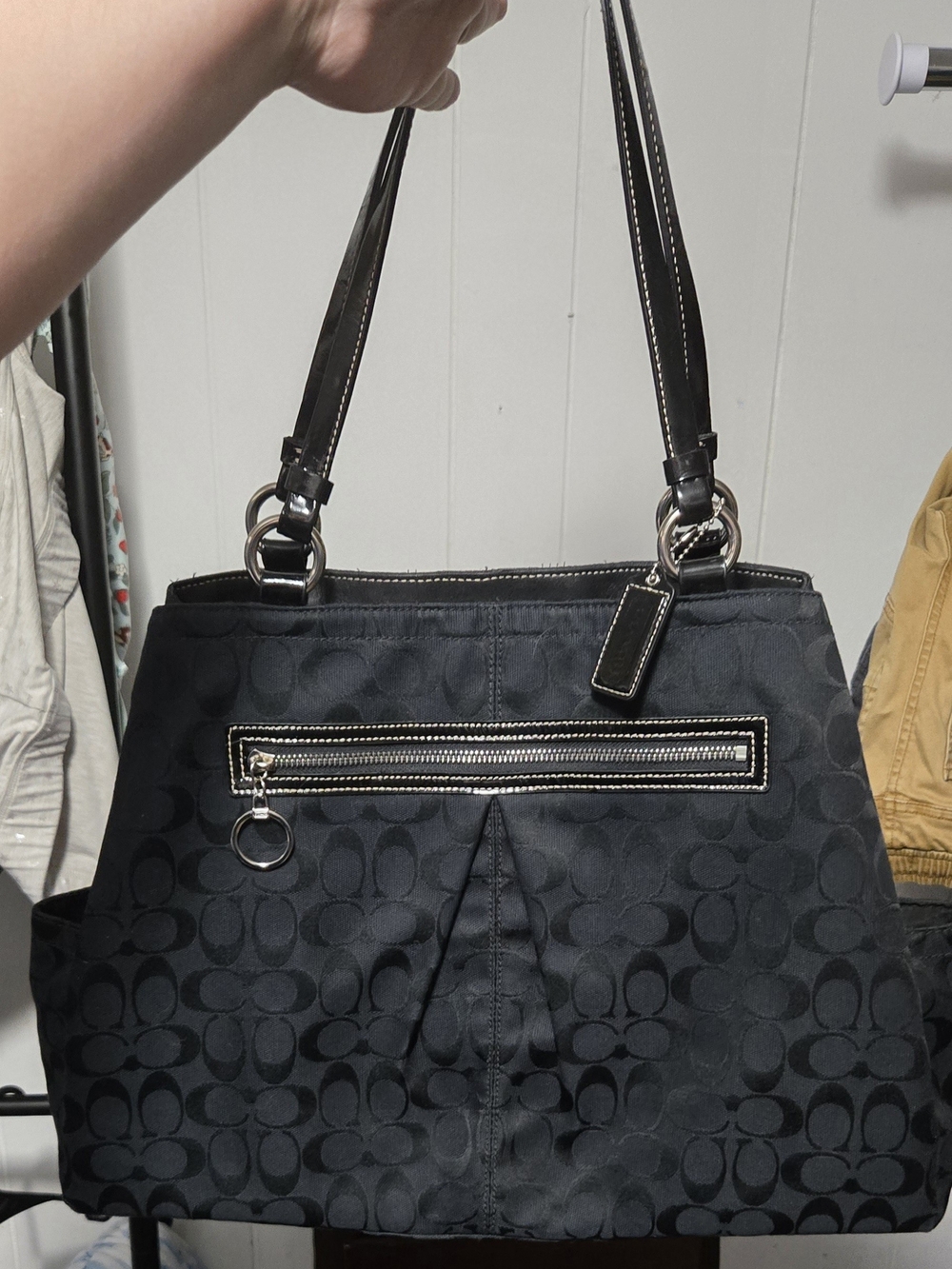 Coach Black Signature Jacquard Shoulder Tote